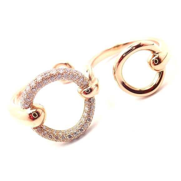 Authentic! Hermes 18k Rose Gold Diamond Filet d'Or Large Model Double Band Ring - Picture 2 of 10